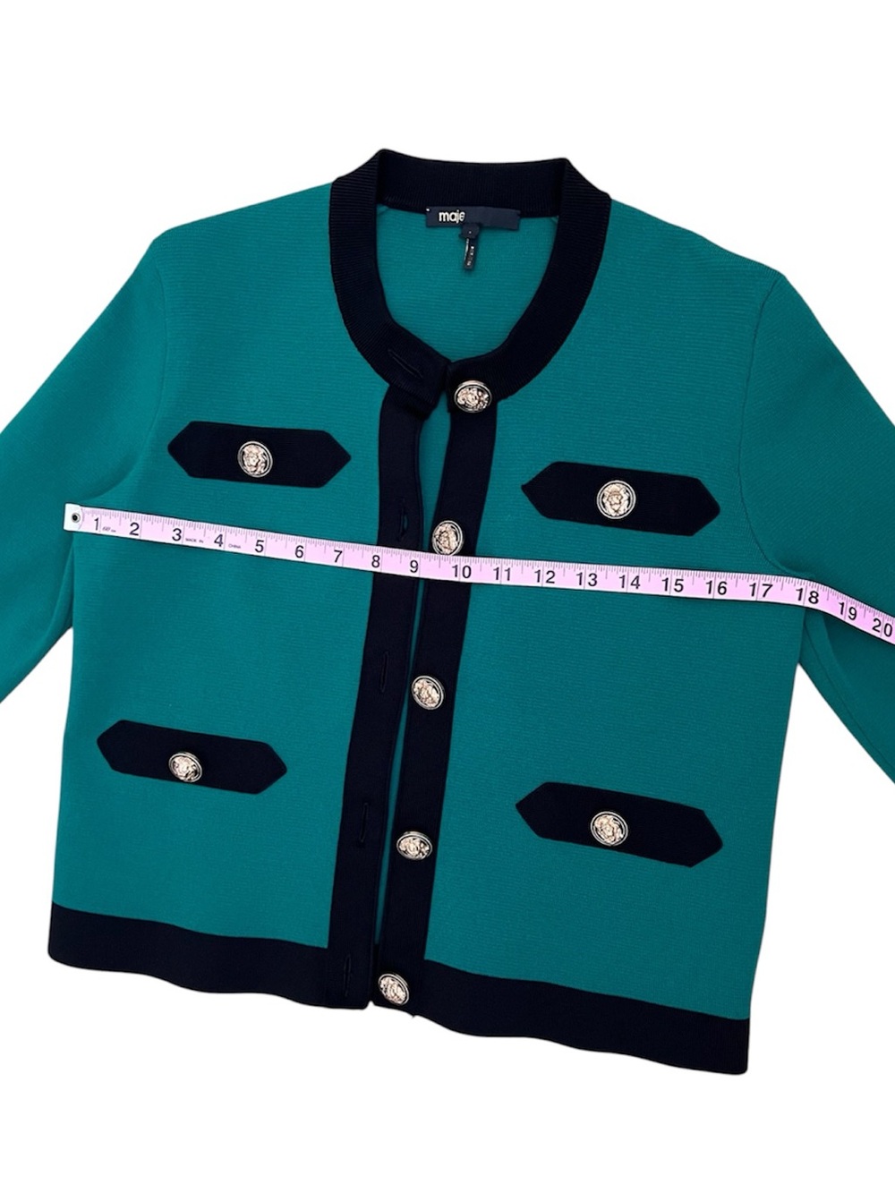 MAJE Mireille Military Cardigan Sweater Knit Jacket Green Black Gold 1 S Small - Picture 10 of 12